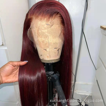 40inch Red 99j Colored Burgundy Straight LaceFront Human Hair Wigs Brazilian Middle Part Remy Lace Frontal Wigs For Women